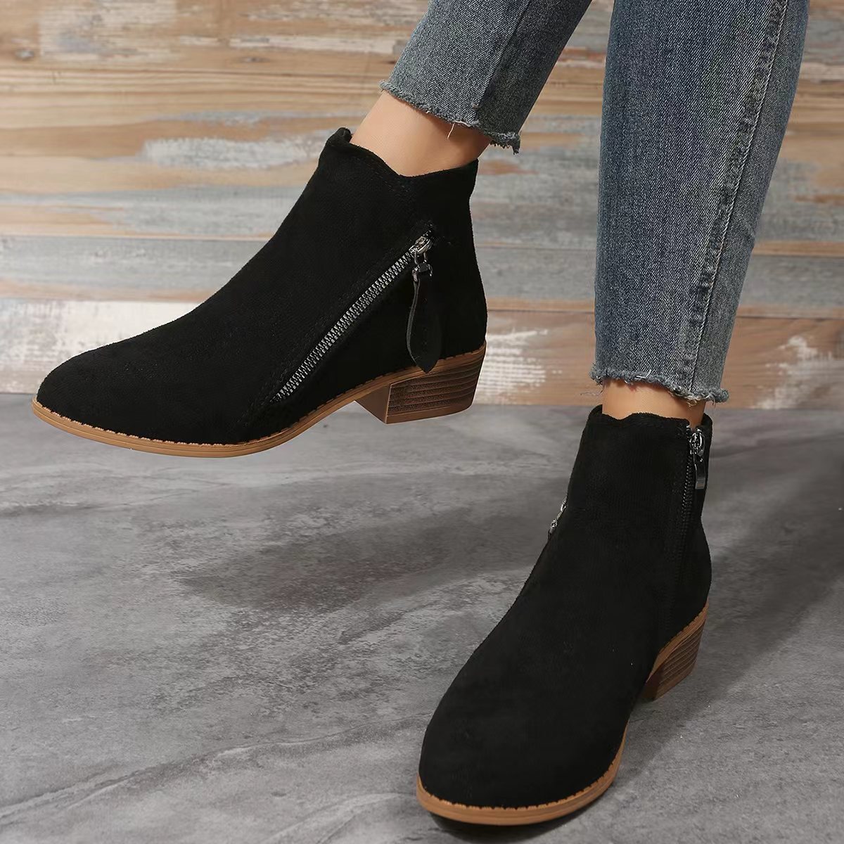 Black Ankle Suede Flat Ankle Boots Womens Women's Chelsea Ankle