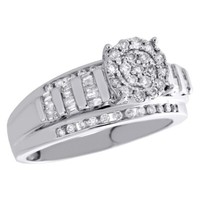 10K WeißGold Rund & Baguette Diamant Kreis BüNdel Verlobungsring 0.50 Karat