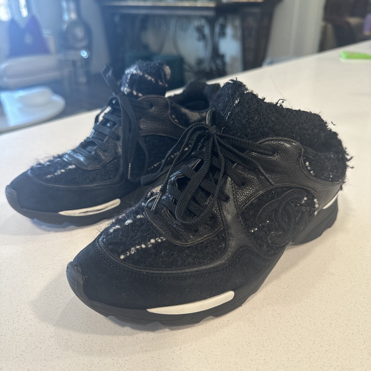 CHANEL TWEED SNEAKERS Size 37.5 TG26582 | eBay