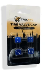 TrexNYC Tire Valve Caps, Universal Stem Covers for Cars, 4pcs, Blue Dice