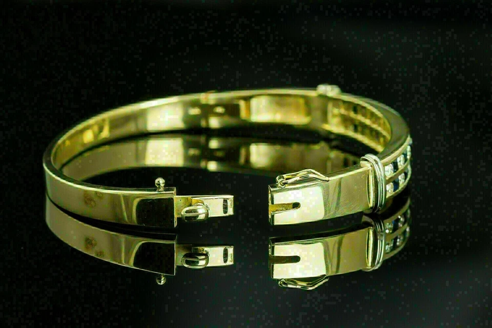 4CT Princess Cut Simulated Sapphire Bangle Bracelet 14K Yellow Gold Plated - Image 3 of 3