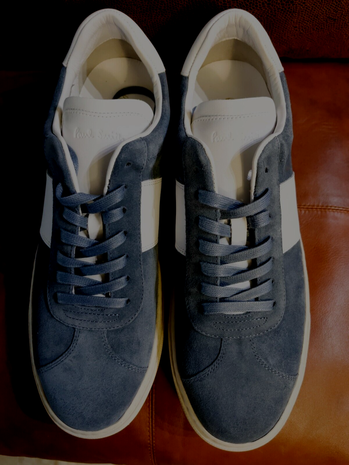 Men's White Calf Leather 'Hansen' Sneakers With 'Bright Stripe' Webbing