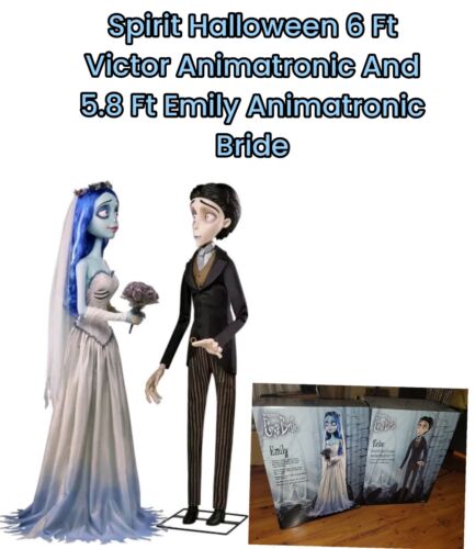 Spirit Halloween 6 Ft Victor Animatronic And 5.8 Ft Emily Animatronic Bride