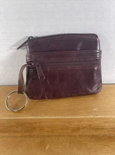 Vintage Buxton Ladies Leather Cowhide change purse Wallet Key ring Cardholders