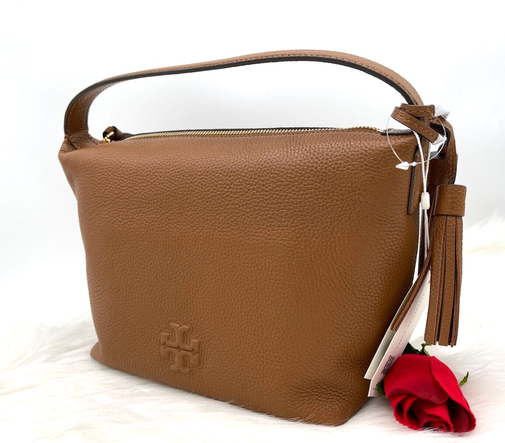 AUTH NWT Tory Burch Thea Small Tassels Leather Top Handle Slouchy Bag in Moose