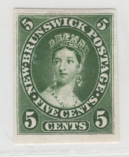1860 New Brunswick #8P 5c Olive Green Queen Victoria Trial Color Proof on India - Picture 1 of 3