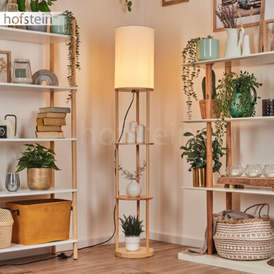 Stand Lampe Holz/Stoff weiß Schalter Steh Leuchte Schlaf Wohn Zimmer Beleuchtung