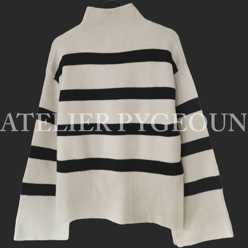 NWT H&M Oversized Mock-turtleneck Wool White/Black Slits Striped Sweater Size XS - Picture 2 of 8
