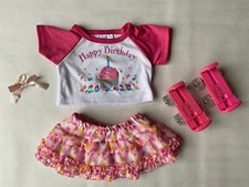 Build A Bear Pink Happy Birthday Top Ruffled Skirt Roller Skates Teddy Clothes