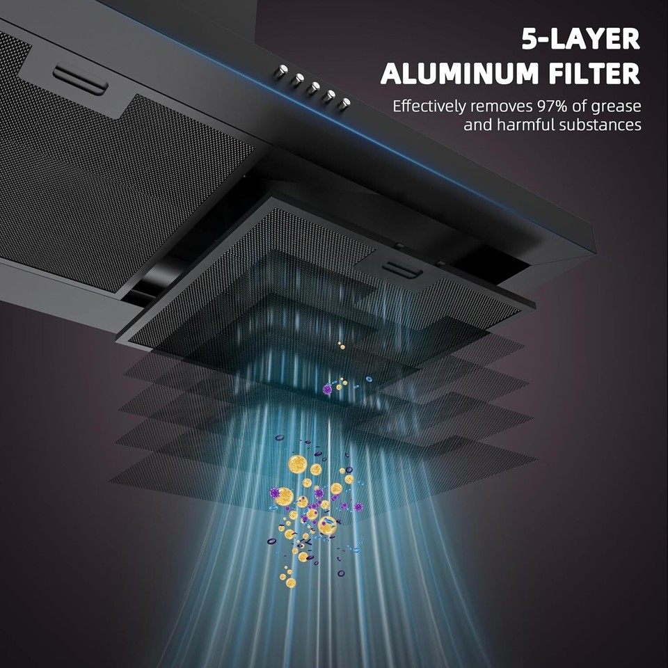 Ducted/Ductless Range Hood Wall Mount Kitchen Ven... Black Range Hood