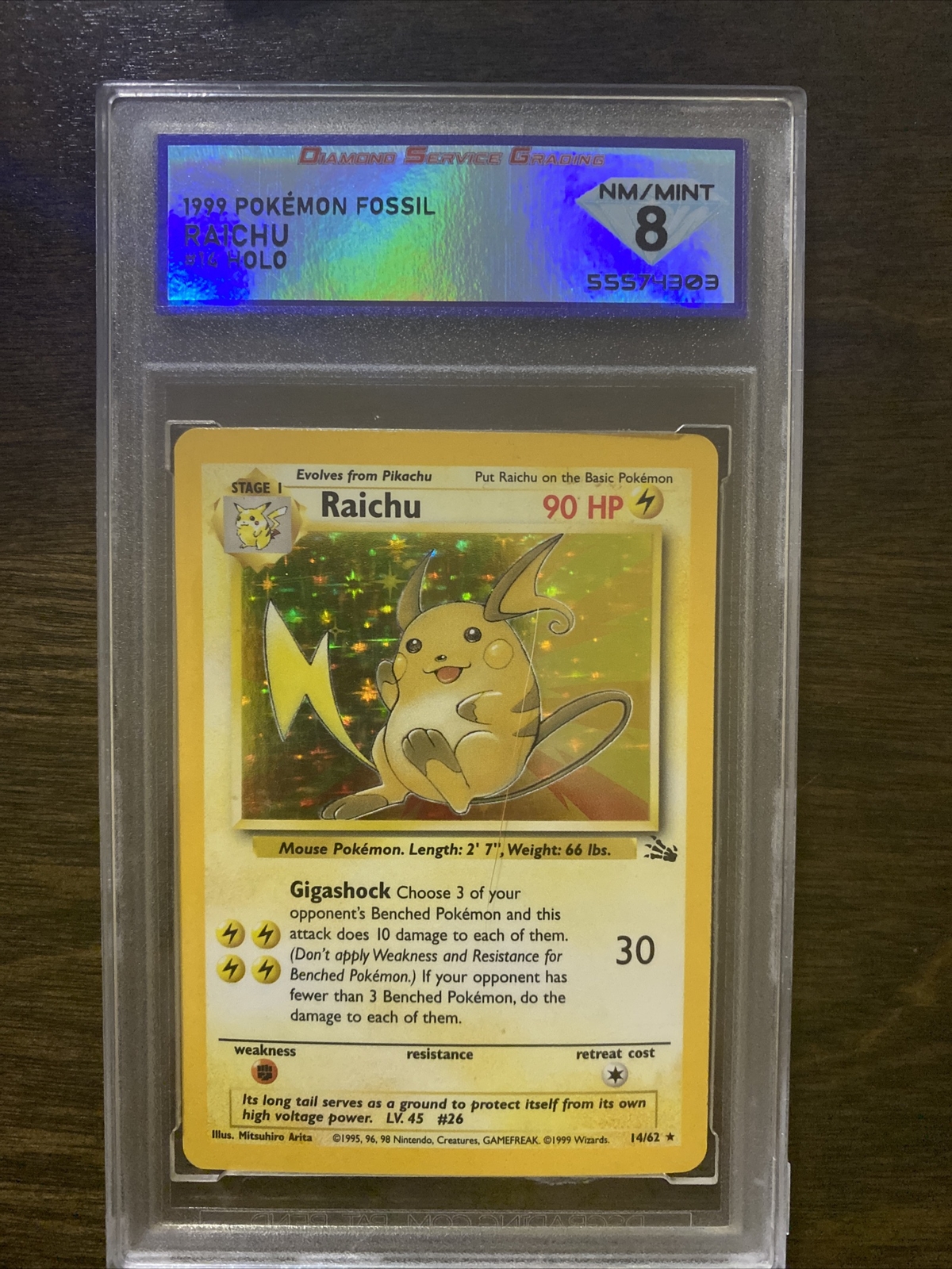 Pokémon TCG Raichu Fossil 14 Holo Rare PSA Grade 8 🔥