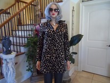 Ecru Brown/black Cheetah Print Pea Coat Size Xs