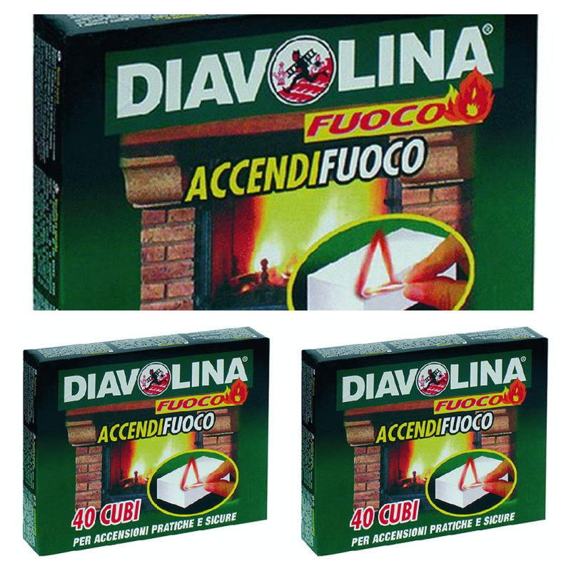 DIAVOLINA  ACCENDIFUOCO' 40 cubi PER CAMINO STUFA BARBECUE -DA 3 PZ - DF 700820