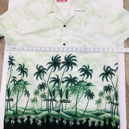 Vintage RJC Camp Hawaiian Shirt Mens XL Palm Pineapple Volcano Green USA MADE - Picture 4 of 11