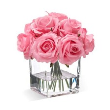 Rose Artificial Flowers in Vase with Faux Water Silk Rose Table Centerpieces ...