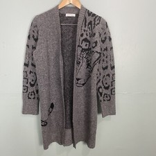 Anthropologie Averie Cardigan Gray Leopard Long Sweater Sz S