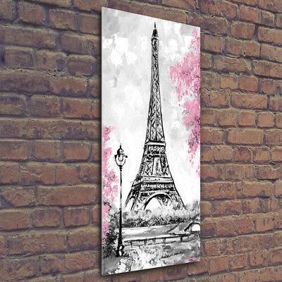 Wand-Bild Kunstdruck aus Hart-Glas Hochformat 50x125 Eiffelturm Paris