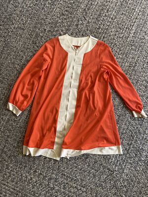 Vintage Gossard Artemis Color Block Orange White Retro Full Zipper Gown Small