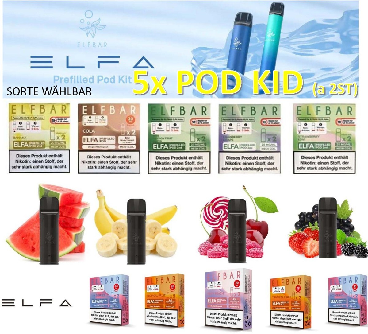 5 x Elfbar Elfa Pods mit 20mg/ml Nikotin original Elfbar Pod System  Prefilled
