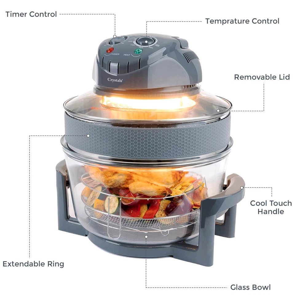 17L Halogen Luft Friteuse Rotary Konvektion Ofen Multikocher Fettarm Gesundheit Grau - Bild 2 von 4