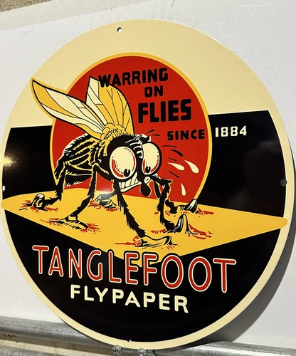 Vintage Style Heavy Steel Tanglefoot Fly Paper Man Cave Garage Sign