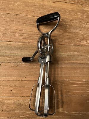 Vintage Ekco Best Egg Beater Hand Held Crank Mixer Stainless Steel USA  Black USA