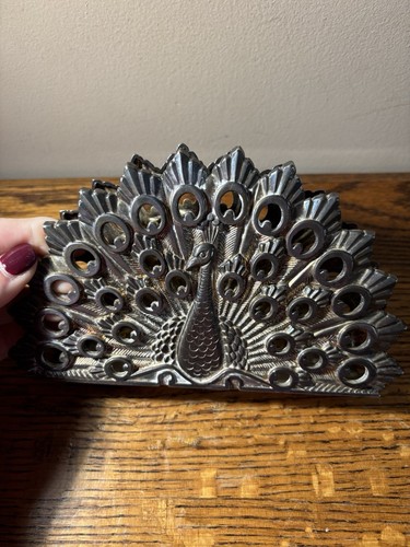 Vintage Art Deco Silver Metal Peacock Napkin or Letter Holder Made In Italy - Picture 2 of 7