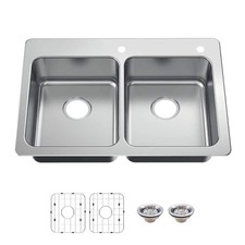 Glacier Bay 33 in. Drop-In 50/50 Double Bowl Stainless Steel Sink w/ Accessories
