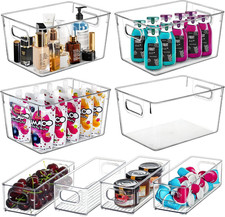 Clear Storage Bins 8 Pack for Pantry Organizers, 4 Large Plastic Pantry Organize