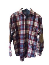 Pendleton Wool Plaid Button Down Shirt Mens Medium Red Elbow Patches Made in USA
