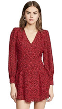 Alice + Olivia New NWT Sz 4 Leopard Ruby Black V-Neck Long Sleeve Mini Dress