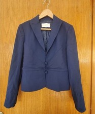 Valentino Roma Women's Navy Blue Ruched Blazer Jacket US 10 / IT 46 Virgin Wool