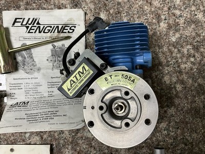 ラジコンエンジンFUJI IMVAC.INC BT-50SA 青 JAPAN製 Fuji BT-50SA 50cc RC Engine Blue w/ Cooling Fin W/ Mounts And