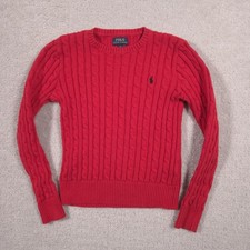 Polo Ralph Lauren Sweater Girls 12-14 Red Cable Knit Crewneck Logo Pullover