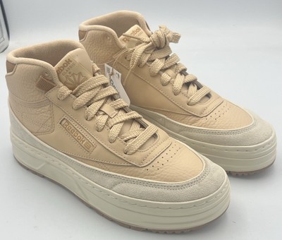 Reebok Women Size 9 Club C Double Geo Weathered Beige Platform Mid Shoes NEW