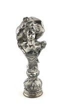 Antique Silver On Bronze Nouveau Lady  Desk Seal C 1900