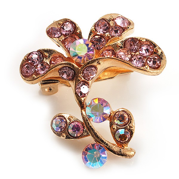 Tiny Light Pink Crystal Calla Lily Pin Brooch (Gold Tone)