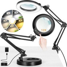 Real Glass 12X Magnifying Glass with Light and Stand No Acrylic Lens , 2-in-...