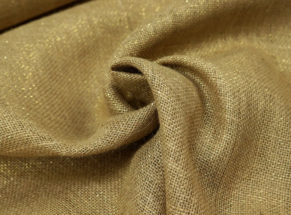 JUTE Stoff mit Lurex GOLD fein gewebt Weihnachten NATUR Dunkel EUR 8,98/m - Bild 1 von 1