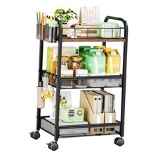 3 Tier Metal Rolling Cart- Utility Storage Cart with Locking Wheels 3-tier