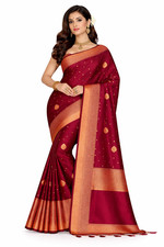 Maroon Kanchipuram Style Silk Saree with Rich Zari Border Copper Zari Butta