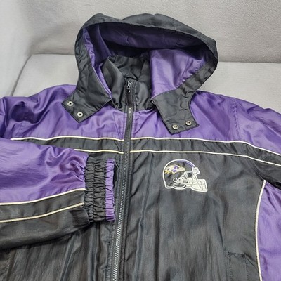 NFL Baltimore Ravens Puffer Jacket Purple Black Detachable Hood Mens Size Medium
