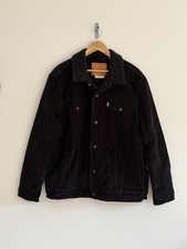 Levi’s Sherpa Trucker Jacket Black Corduroy Black Fur Mens 2XL Superb