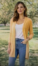 J. Jill medium Peach Orange Linen Blend Open Front Duster Cardigan Sweater