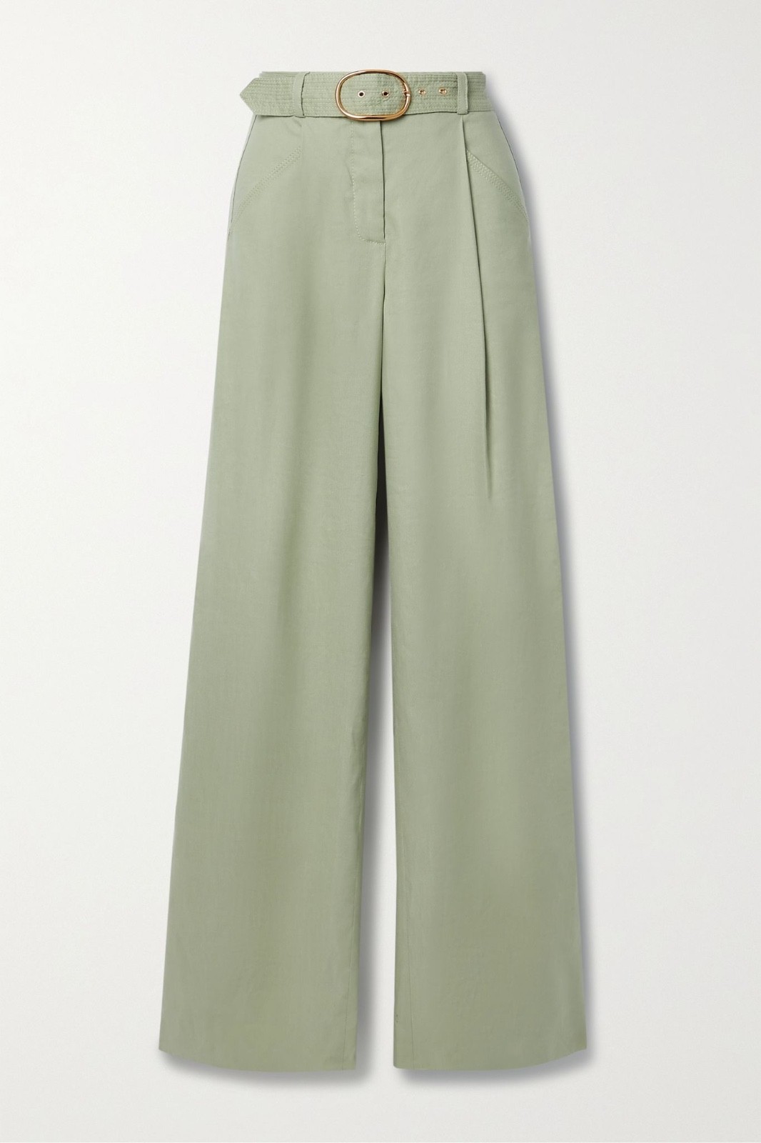 VERONICA BEARD Rimini belted pleated linen sage green voile wide-leg Pants 6 US