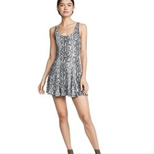 Alice + Olivia Snake skin Print Alicia Godet Fit and Flare Mini Dress Grey Black