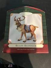 Hallmark 2001 Keepsake Ready Reindeer Christmas Ornament with Quilted Cape 4"