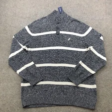 Nautica Sweater Mens 2XL Navy White Striped Mock Neck Henley Pullover SR4716