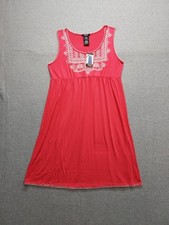 Premise Women A Line Dress L Coral Red Embroidery Scoop Neck Sleeveless Summer
