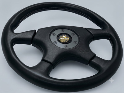 Authentic MOMO Leather Steering Wheel 365mm 4 Spoke Black Vtg
